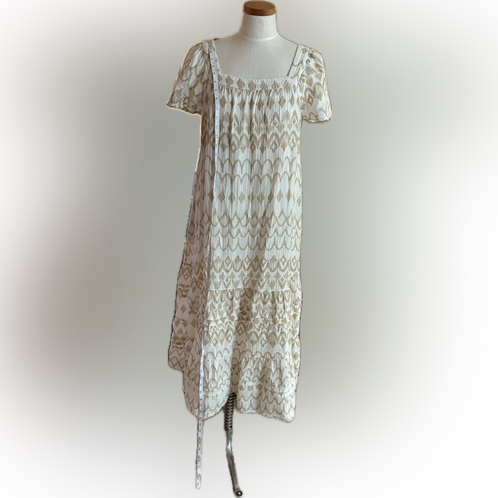 Gauze Cream and Tan Maxi Dress